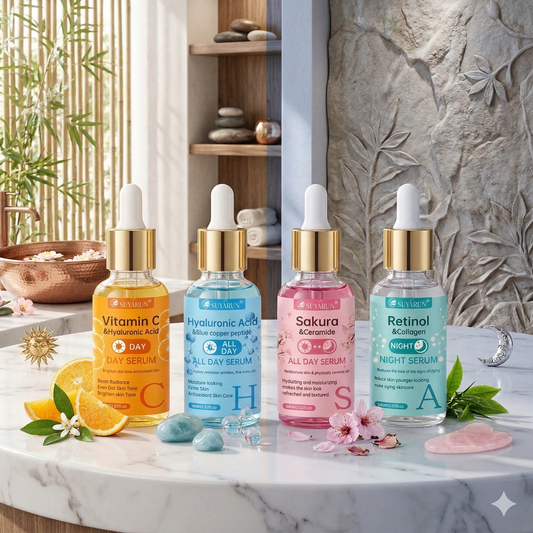 Suyarun 4-Piece Day & Night Skincare Set – Vitamin C, Retinol, Hyaluronic Acid & Ceramide