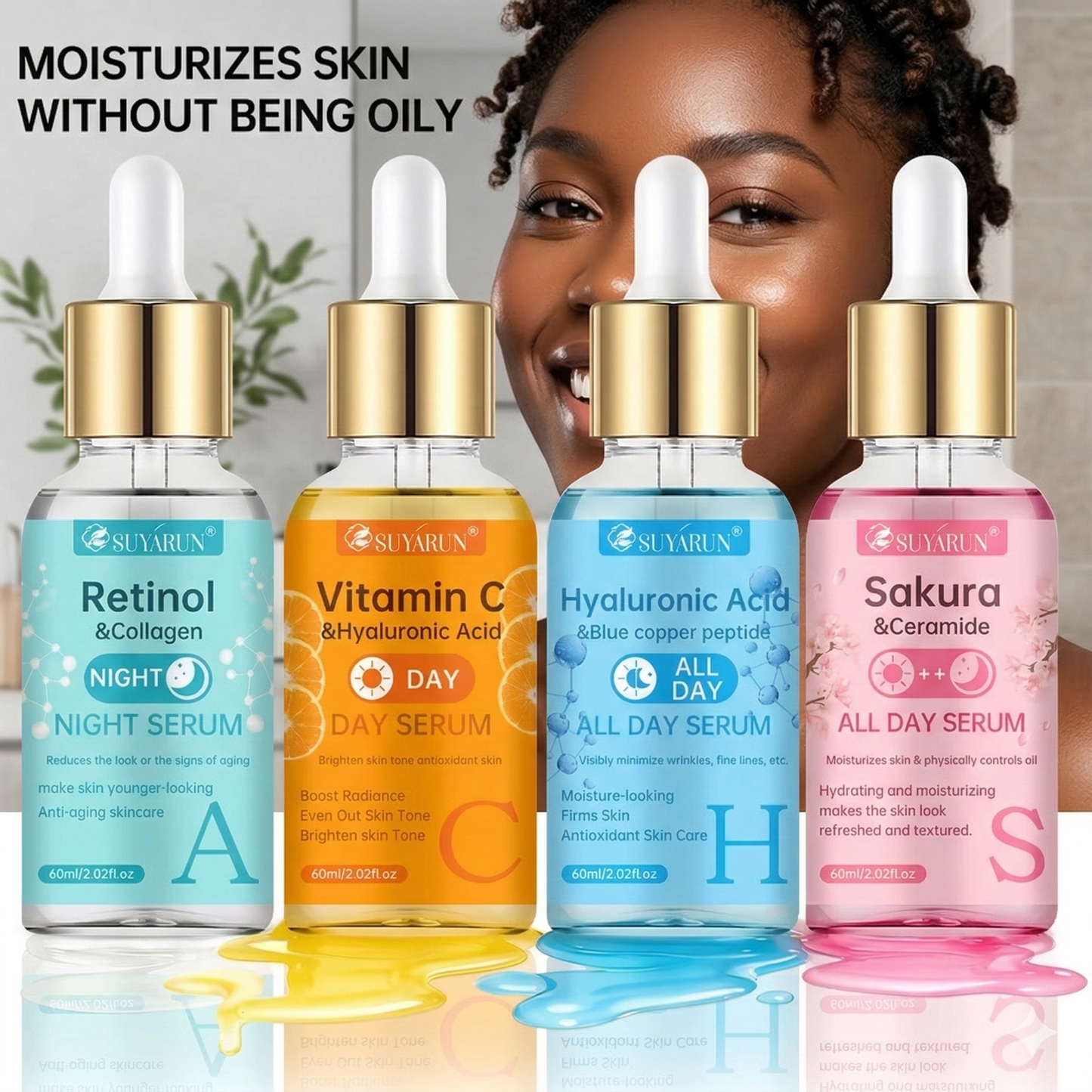 Suyarun 4-Piece Day & Night Skincare Set – Vitamin C, Retinol, Hyaluronic Acid & Ceramide